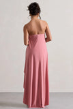 Upon A Time Blush Ruched Bandeau Midi Dress With Cape