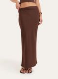 Chocolate Brown Jersey Twist Detail Maxi Skirt