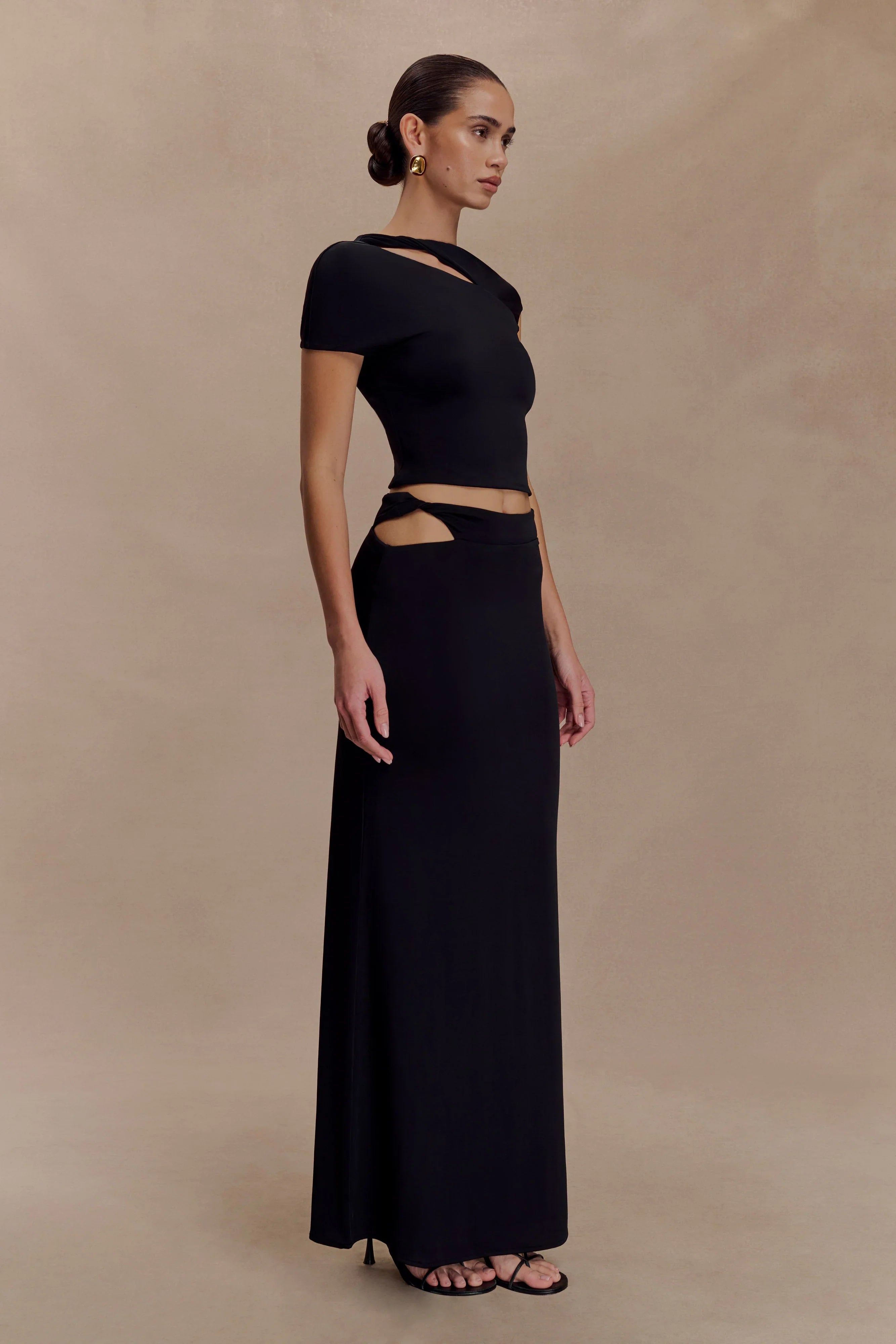 Haven Slinky Twist Midi Skirt Black