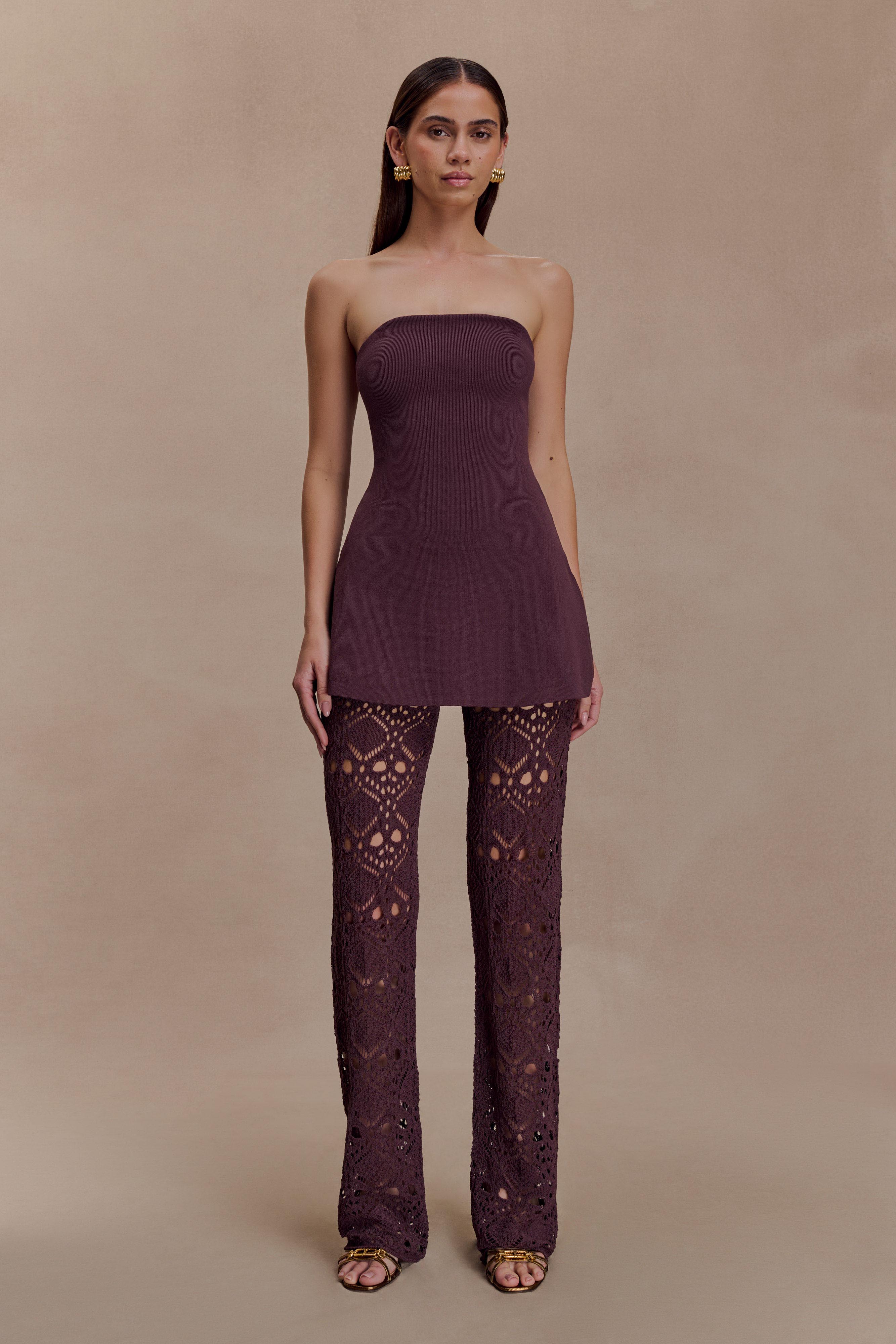 Anette Bandage Knit Strapless Top Chocolate