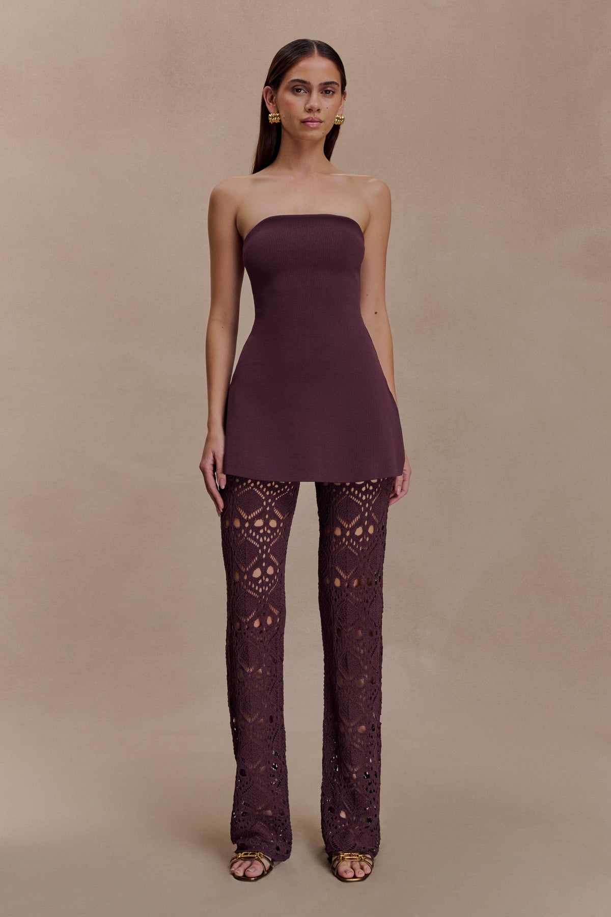 Anette Bandage Knit Strapless Top Chocolate