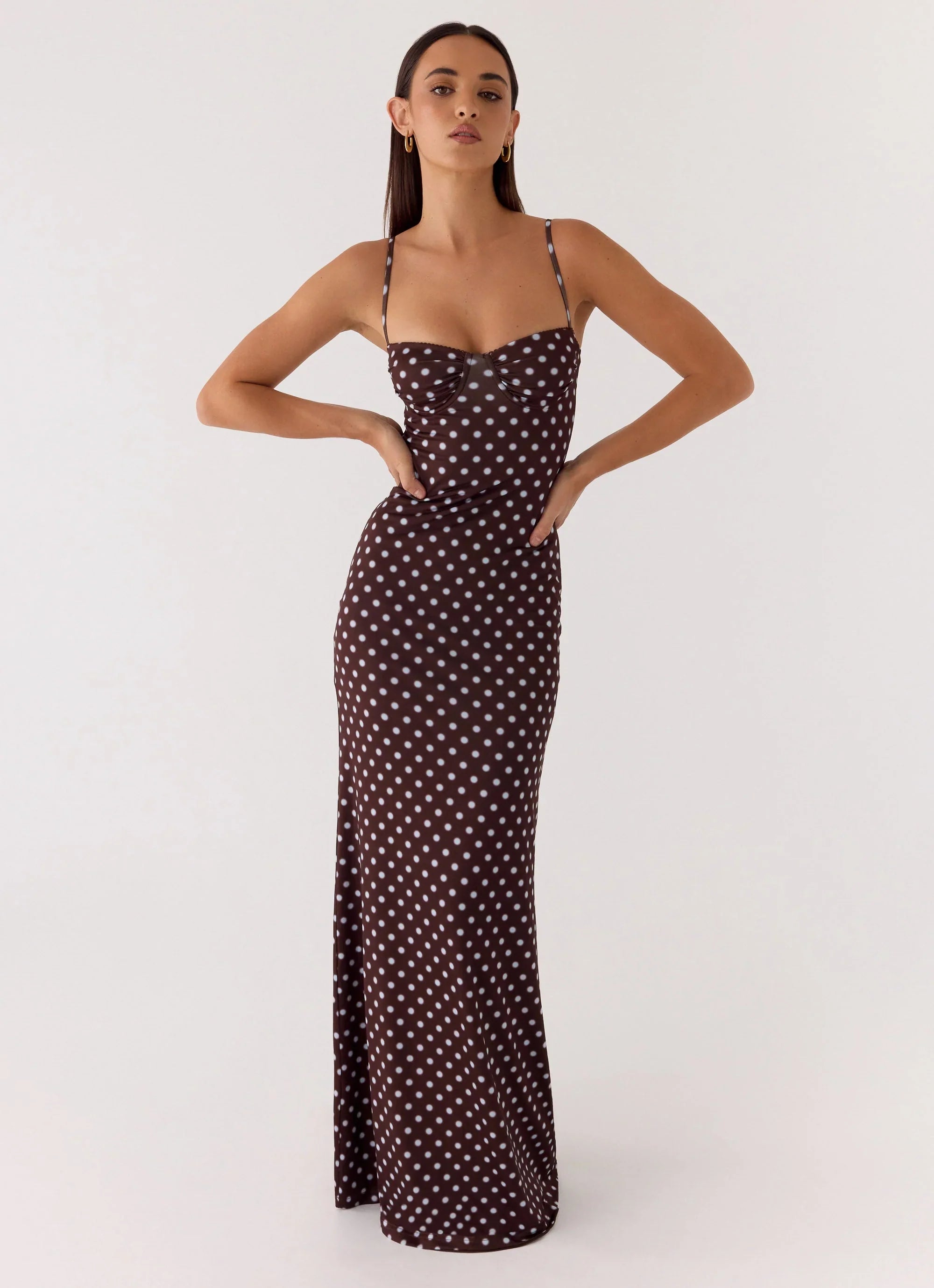 Vamonos Maxi Dress Chocolate Blue Dot