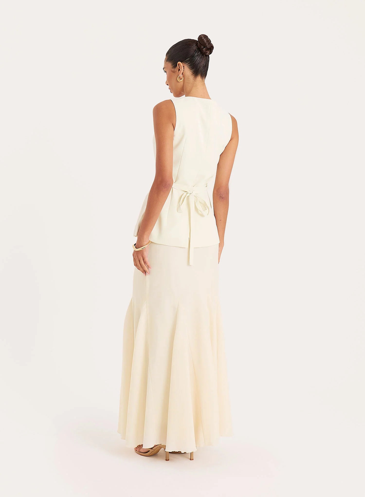 Cream Tie Belt Detail Button Waistcoat