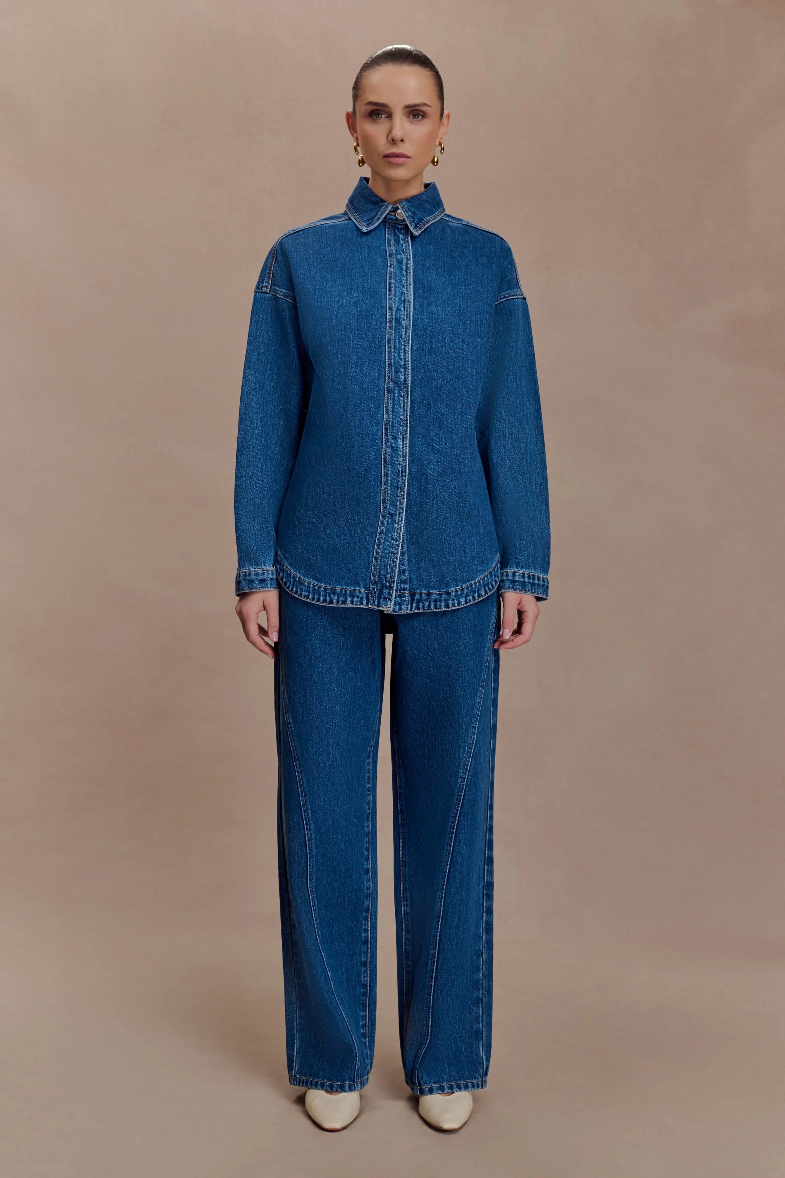 Georgette Mid Rise Paneled Denim Jeans Dark Blue