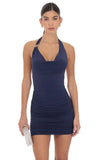 Embellished Cowl Neck Bodycon Dress in Navy