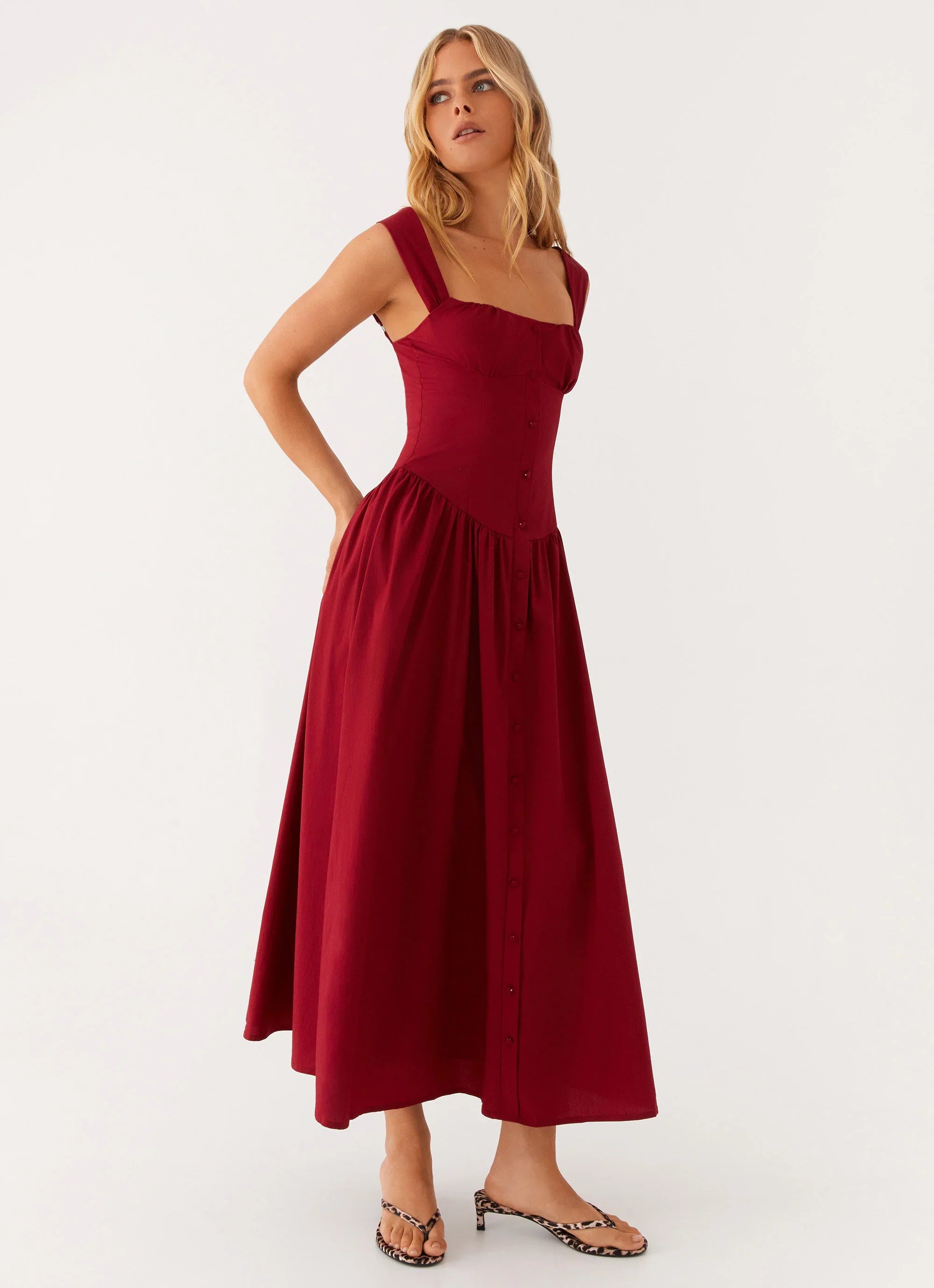 Emmalina Midi Dress Deep Red