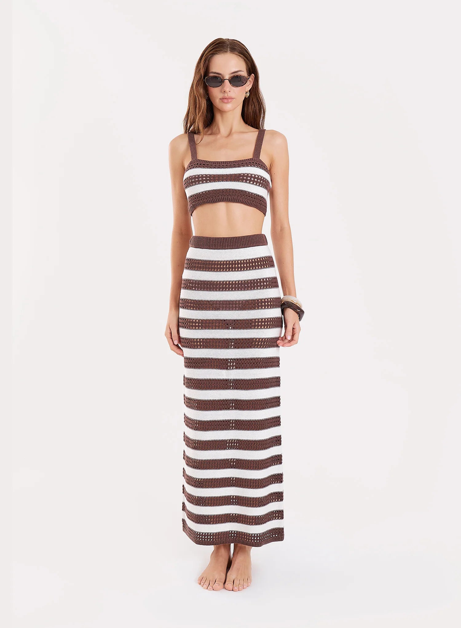 Chocolate Stripe Crochet Maxi Skirt