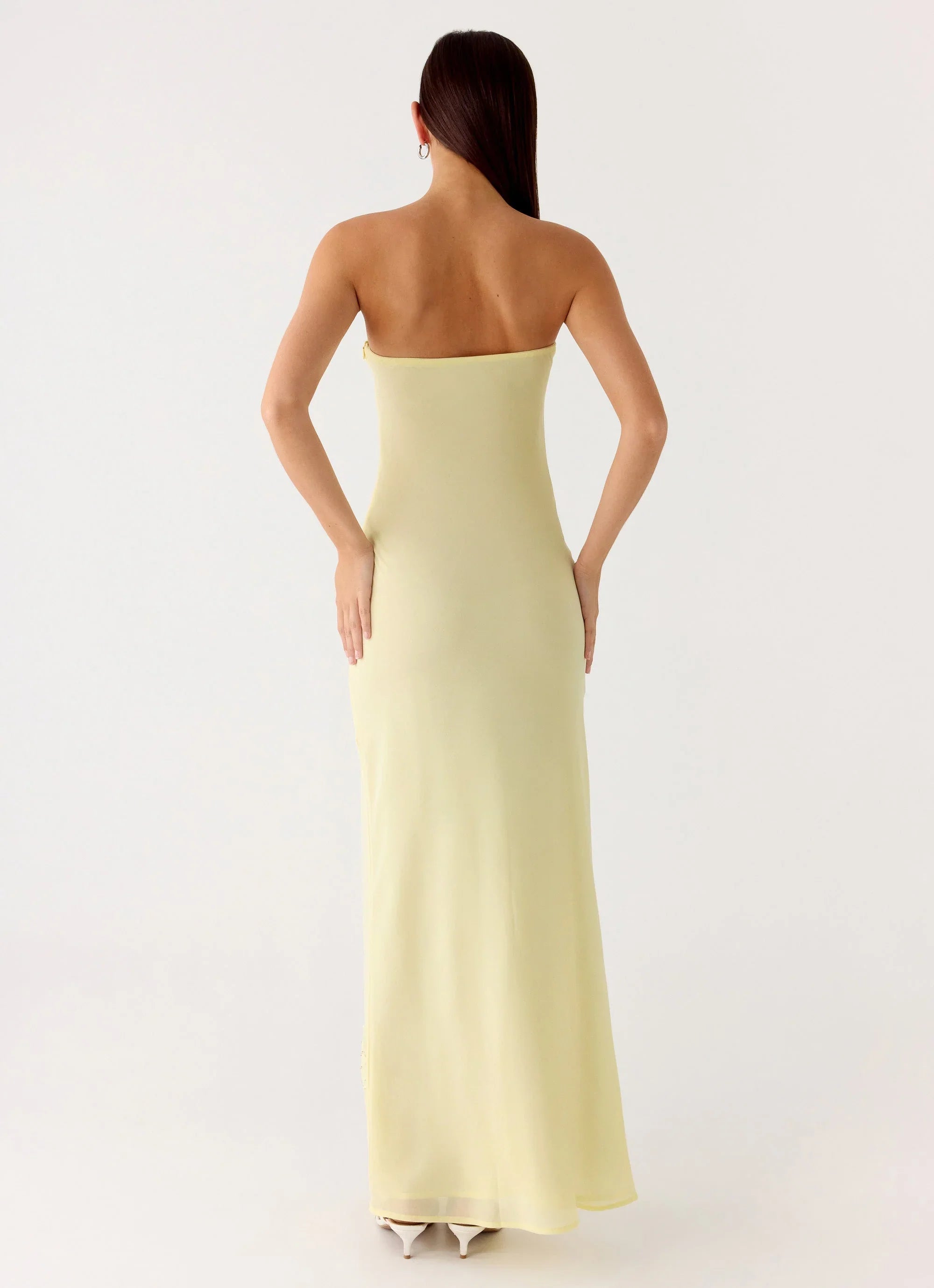 Sassafras Beaded Flower Strapless Maxi Dress Yellow