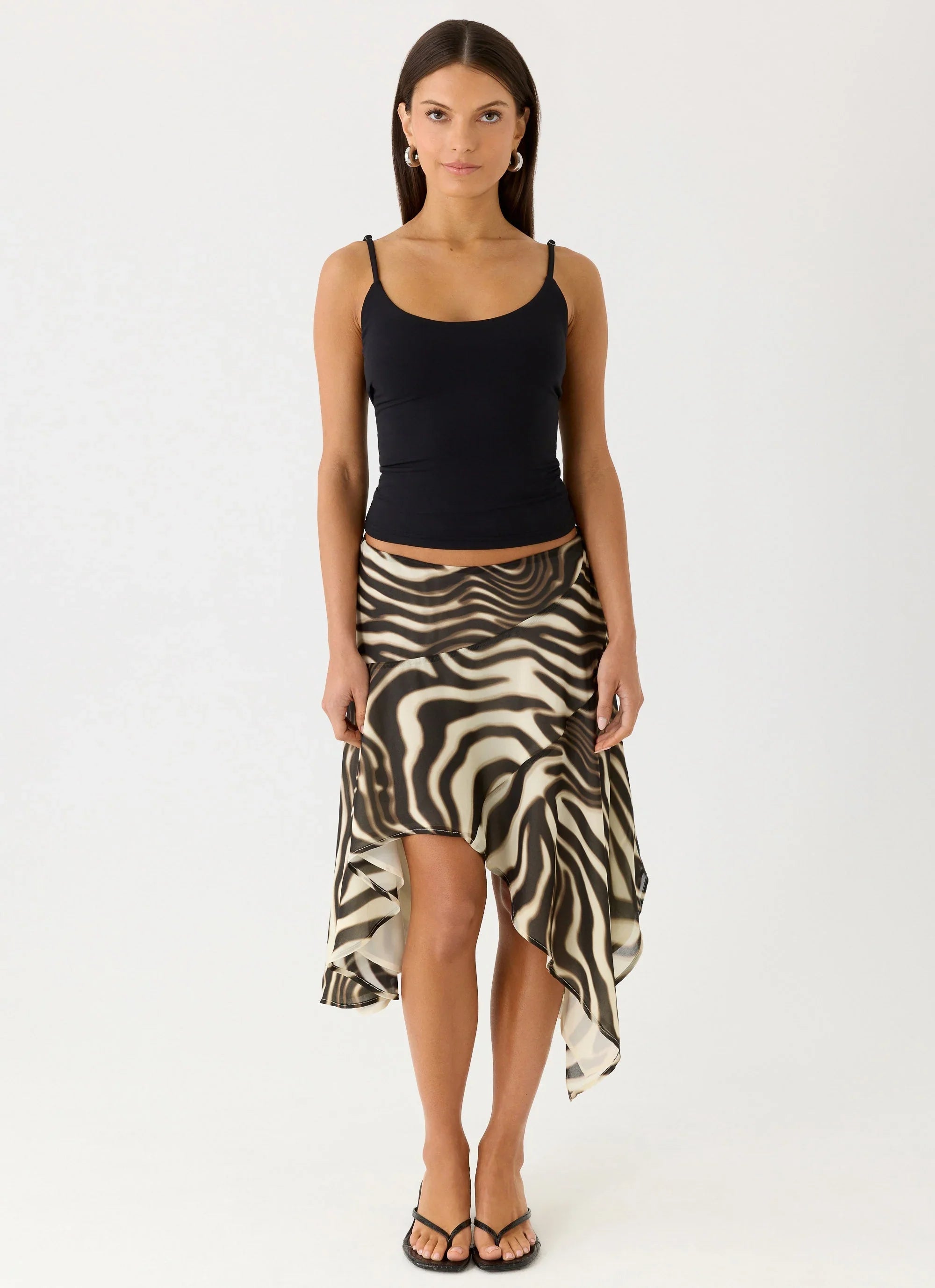 Kia Low Rise Asymmetrical Midi Skirt Zebra