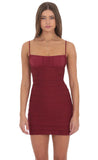 Crinkle Bodycon Dress in Burgundy