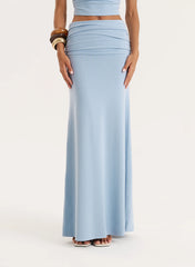 Blue Jersey Drop Waist Maxi Skirt