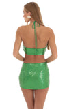 Iridescent Sequin Halter Dress in Green