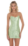 Satin Ruched Dress in Sage
