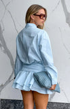Nicolaini Light Blue Long Sleeve Mini Shirt Dress