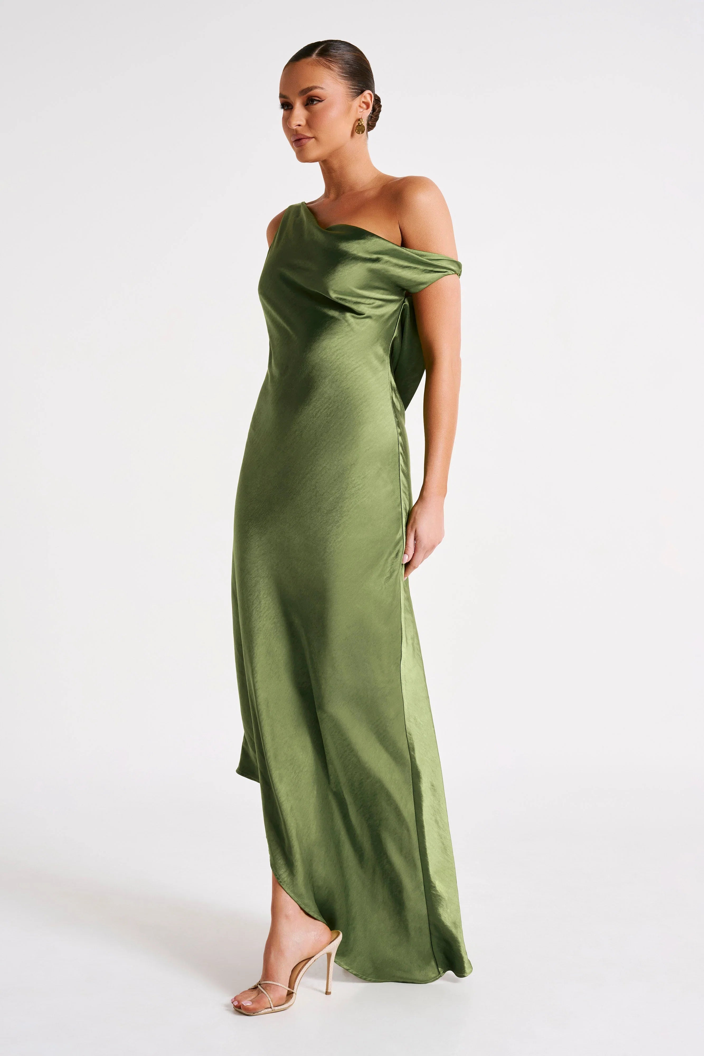 Yvette Slip Maxi Dress With Asymmetrical Hem Emerald