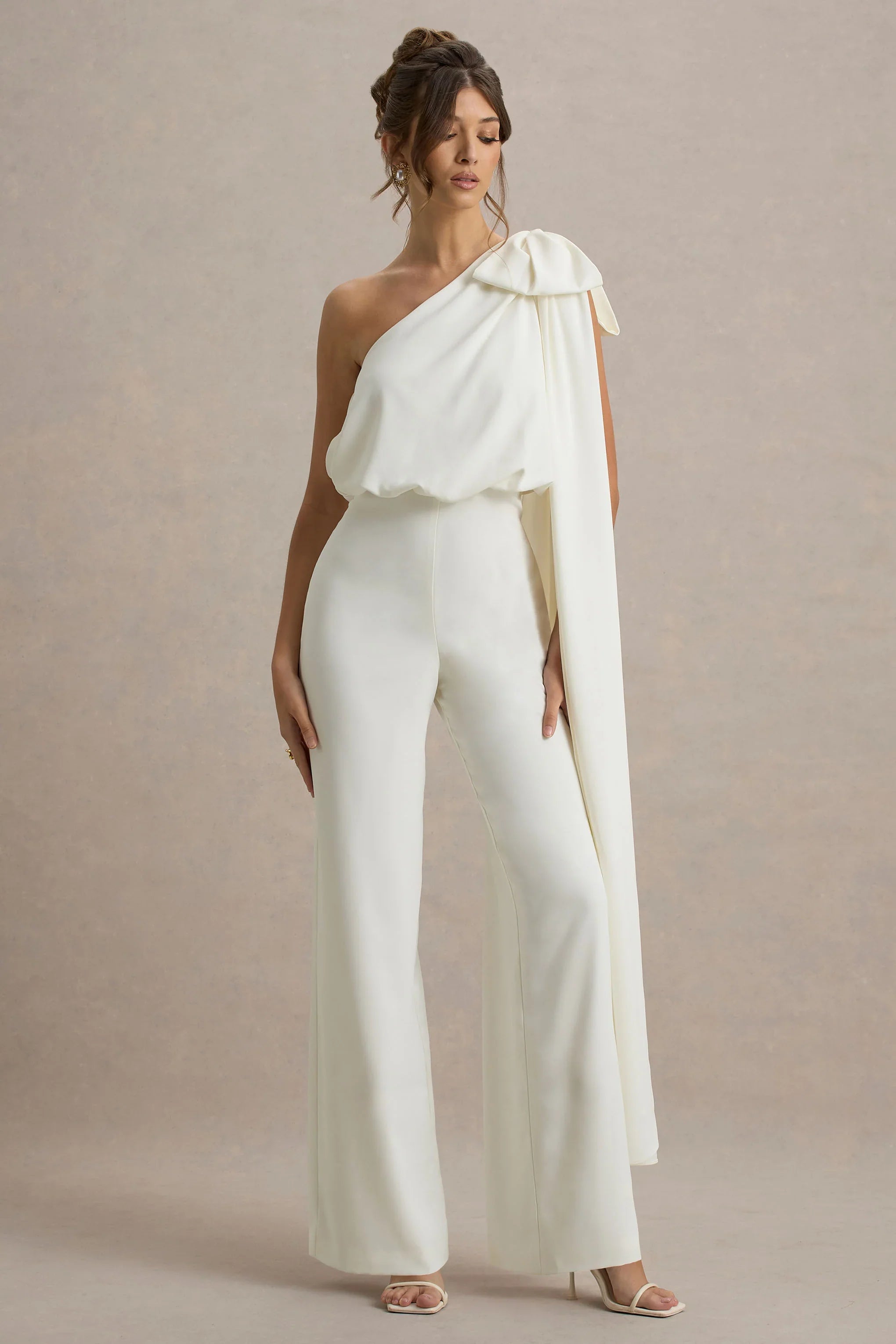 Alice Cream Asymmetric Bow Shoulder Jumpsuit With Drape