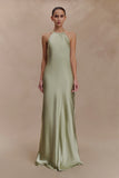 Bella Satin Halter Maxi Dress Sage