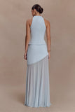 Portia Scuba And Mesh Maxi Skirt Pale Blue