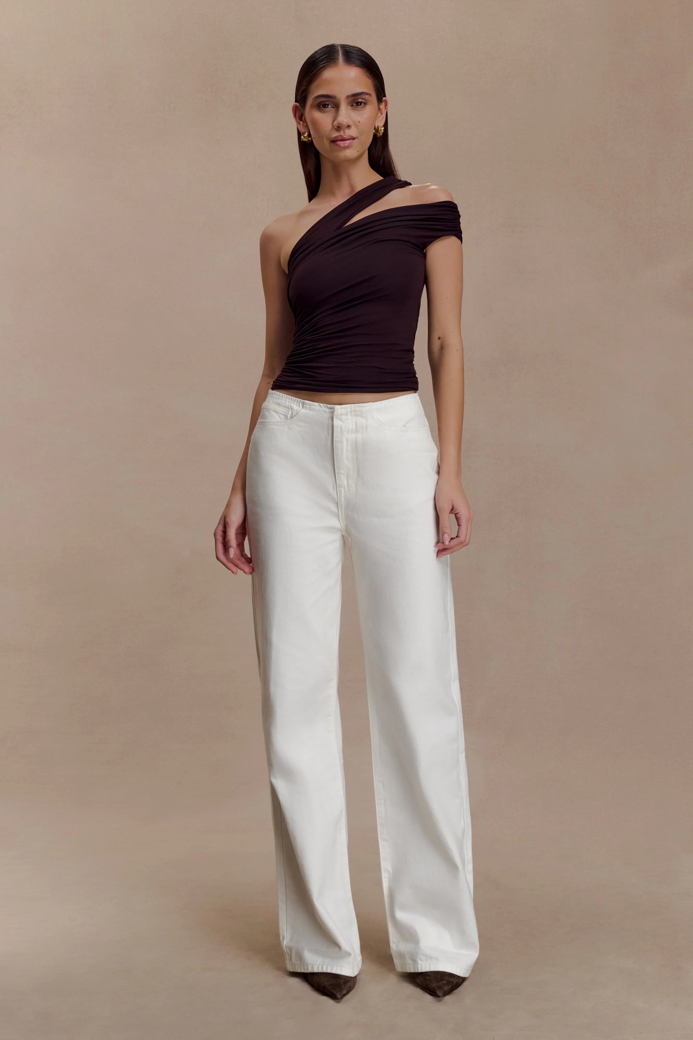 Anna One Shoulder Modal Top Cacao Brown