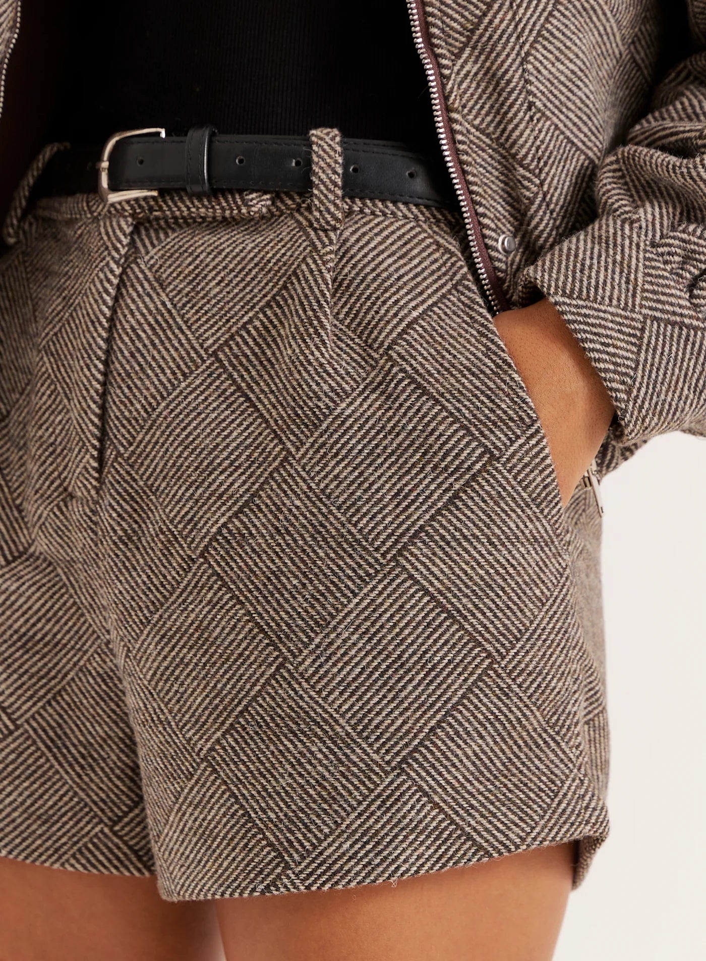 Brown Check Mini Shorts