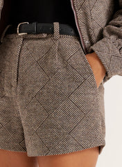 Brown Check Mini Shorts
