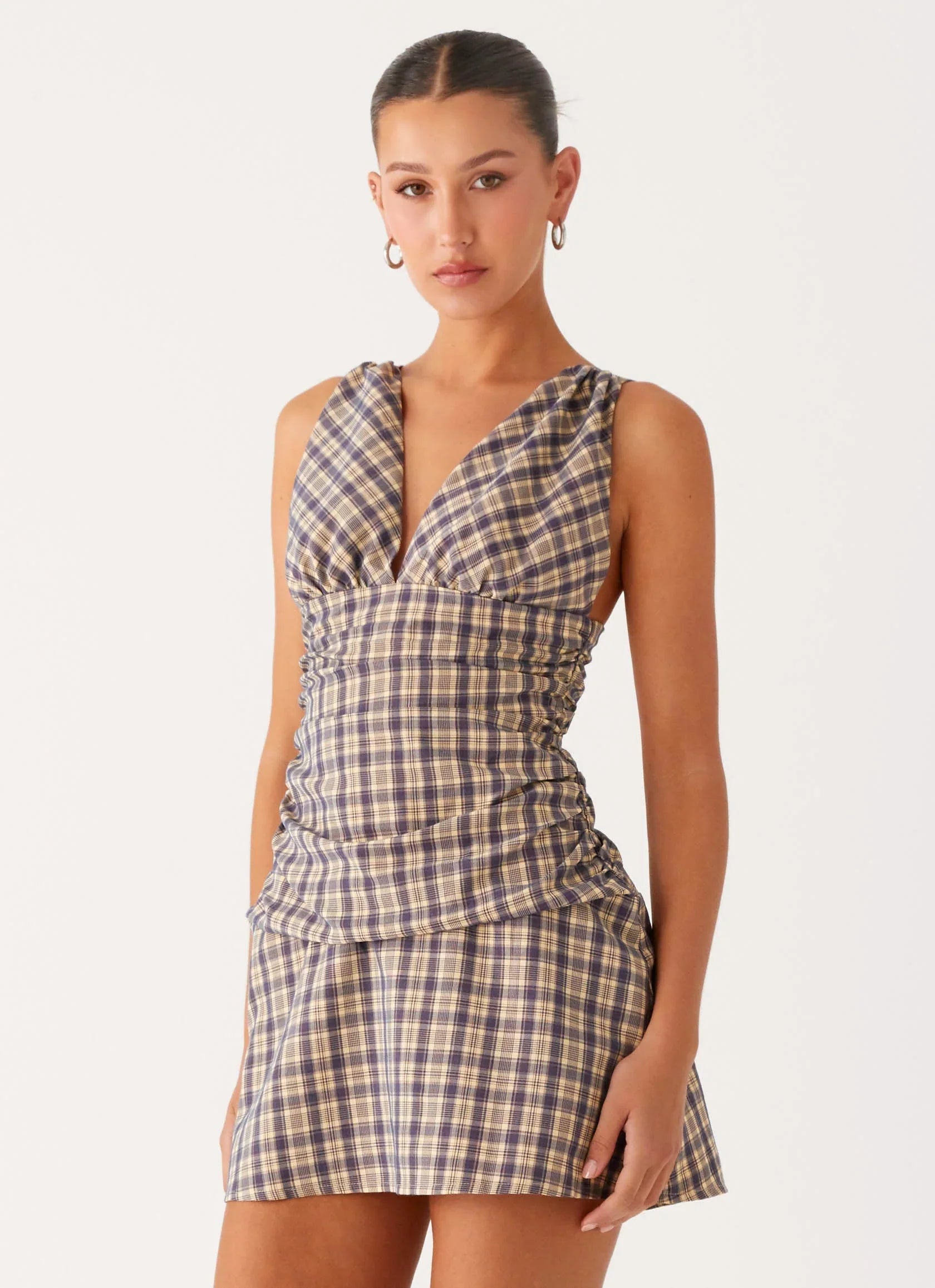 Tablo Drop Waist Mini Dress Check Print