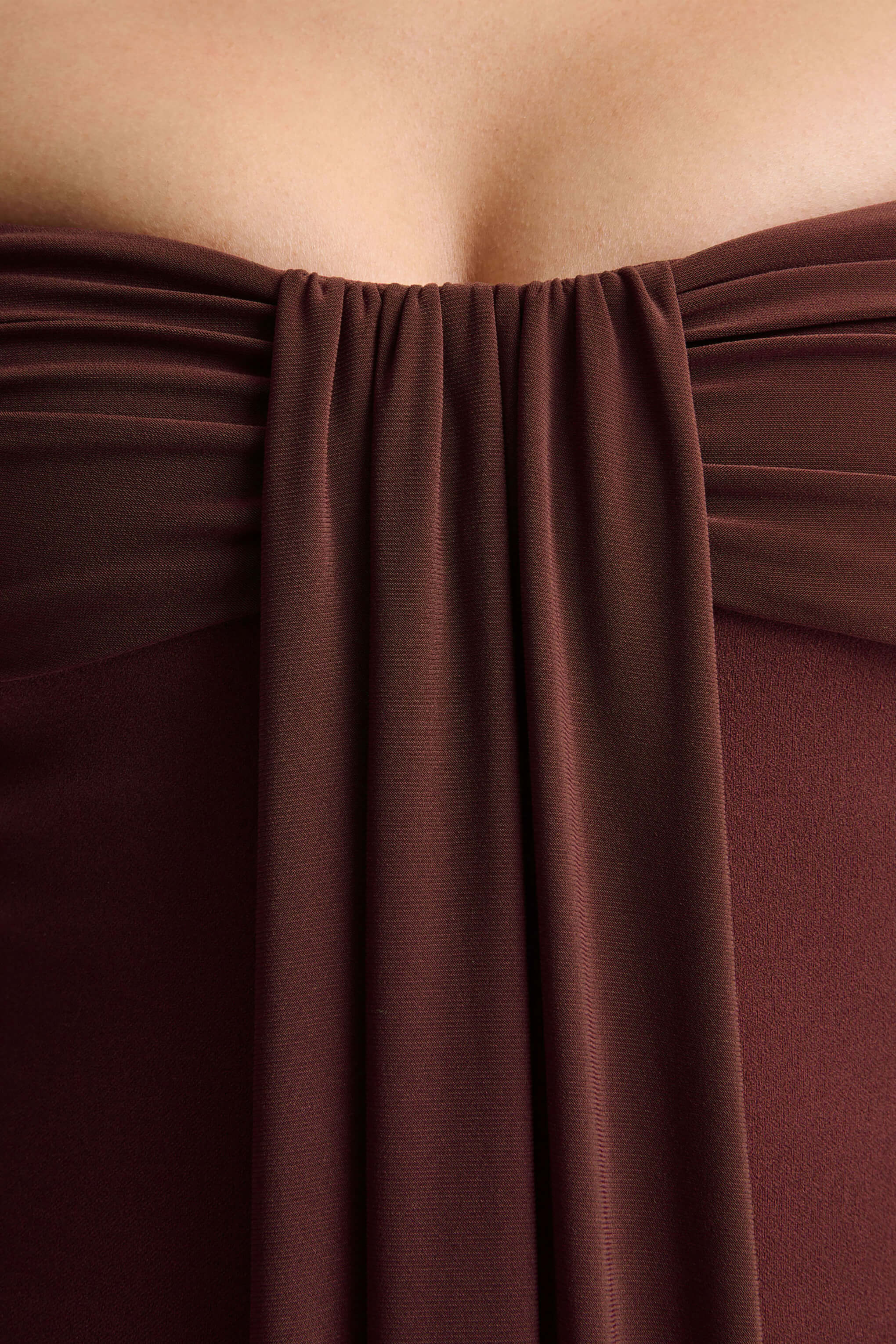 Dearest Brown Bardot Neck Midi Dress
