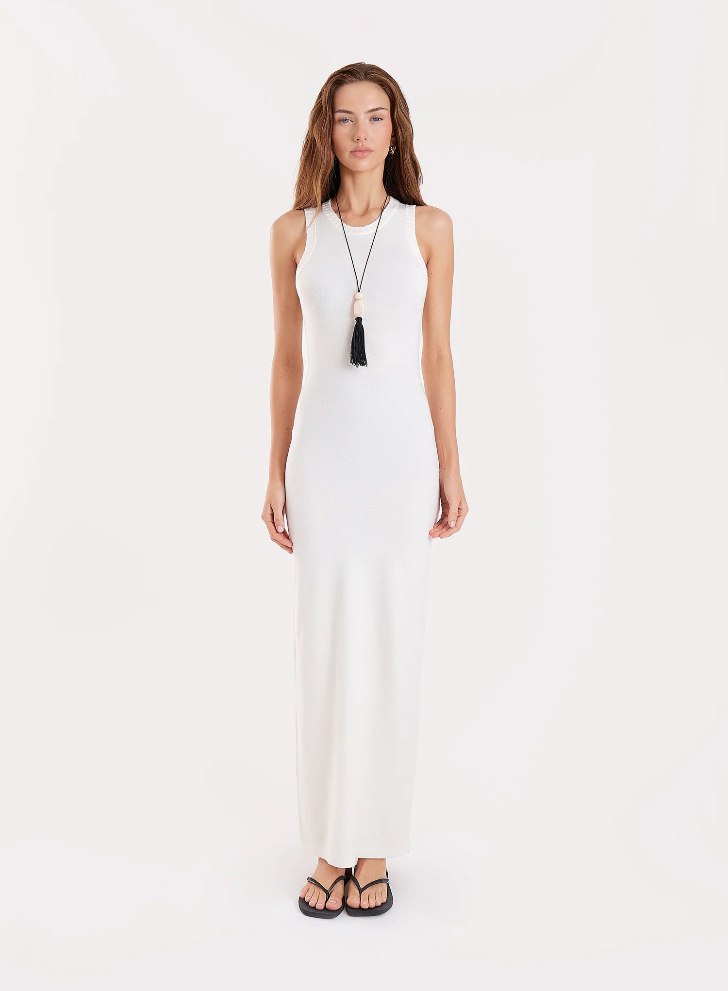 Cream Knitted Open Back Maxi Dress