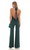 Drape Open Back Jumpsuit in Dark Green