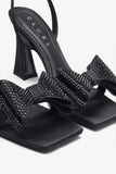 Headlines Black Ankle Strap Heeled Sandals With Diamante Bows
