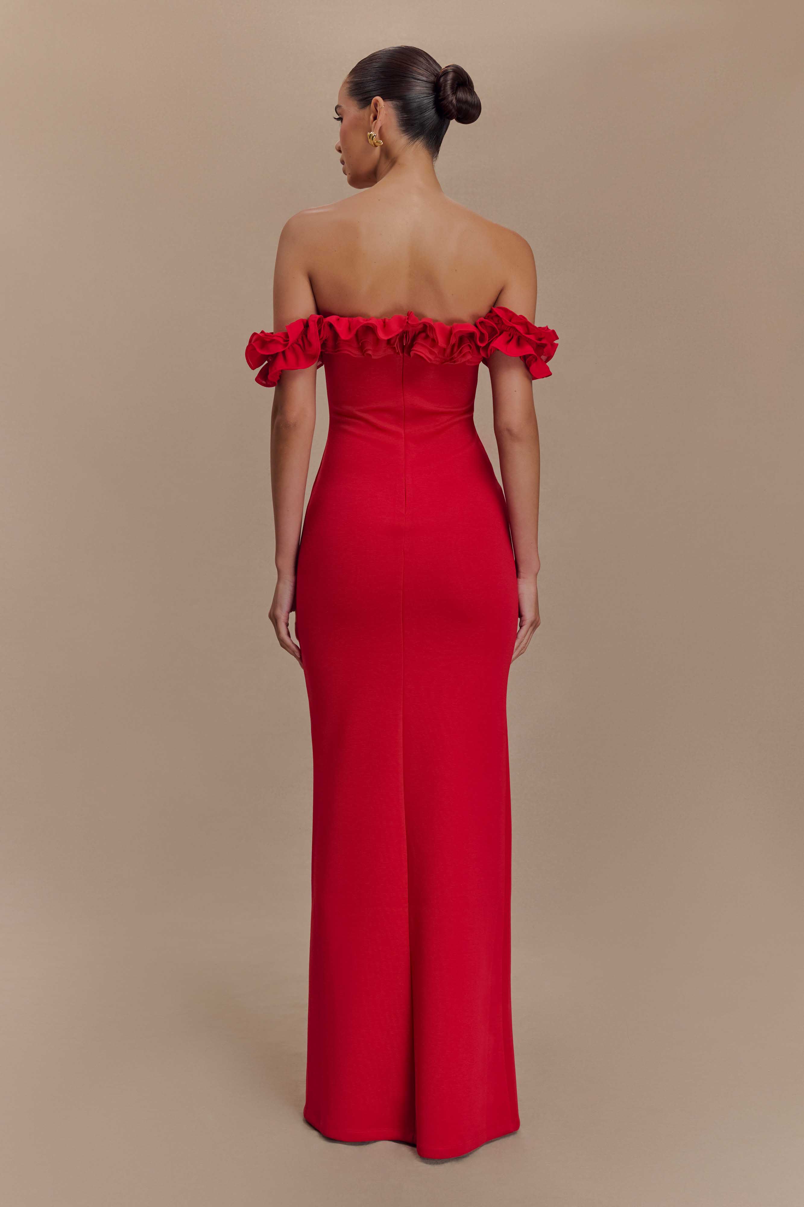 Nova Ruffle Off Shoulder Maxi Dress Ruby