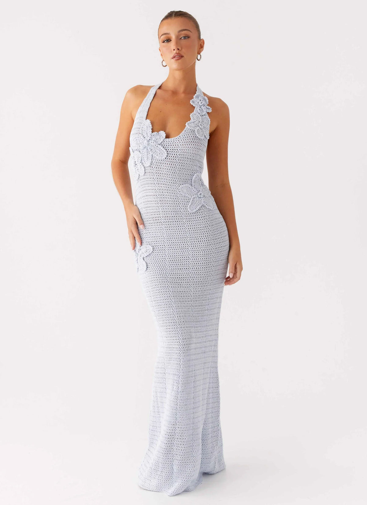 Novalee Flower Crochet Maxi Dress Blue