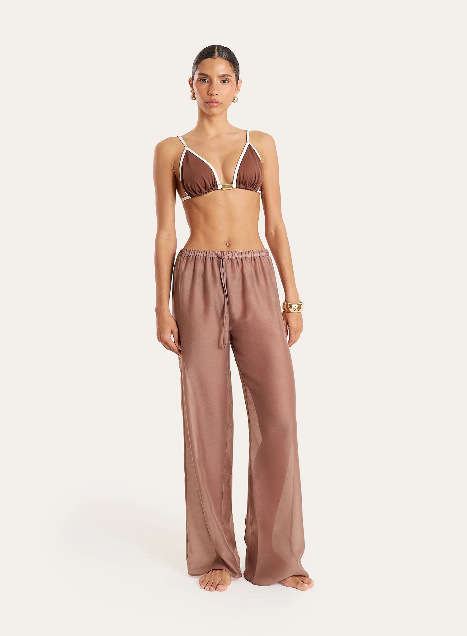 Mocha Sheer Wide Leg Trousers