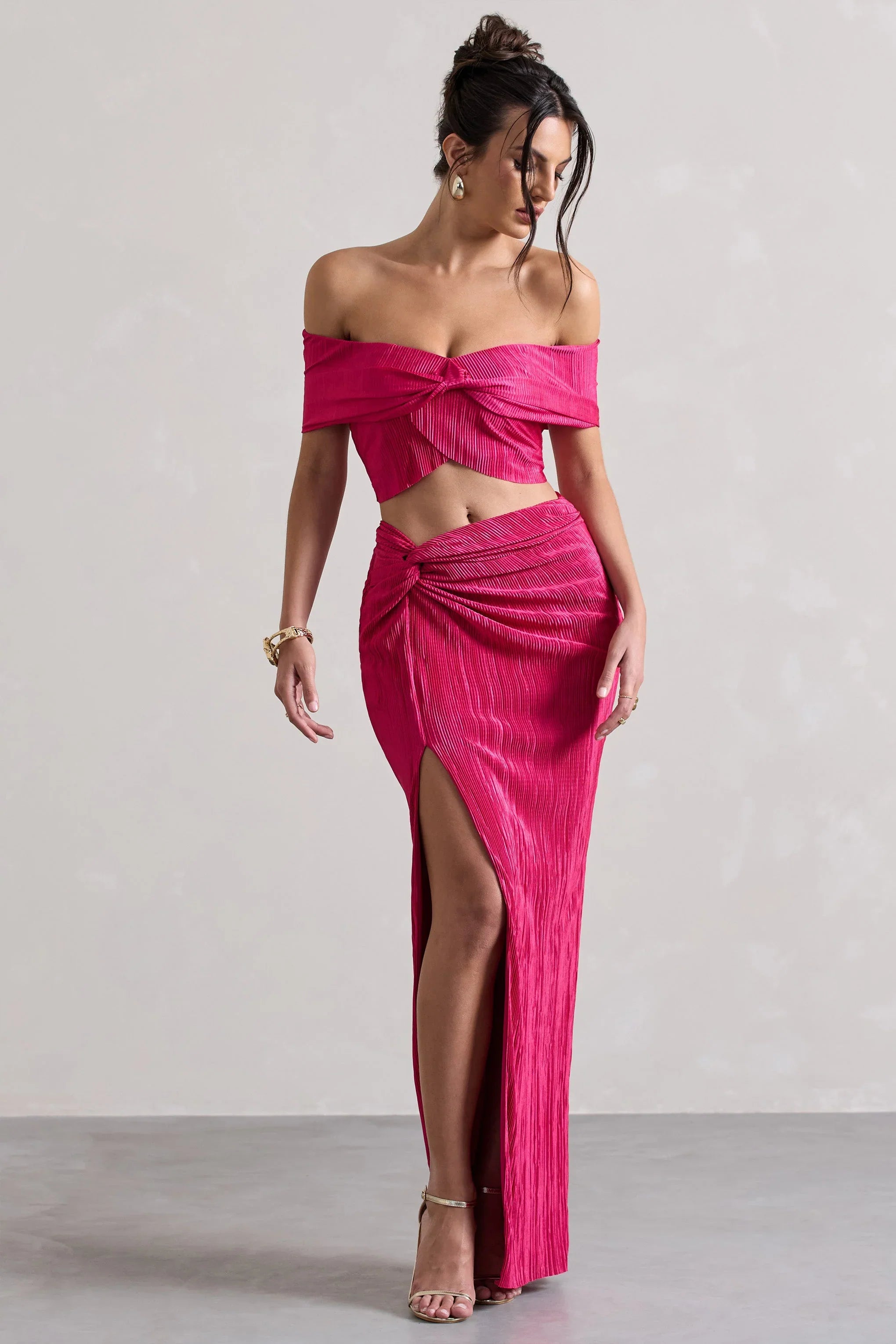 Calida Hot Pink Plisse Knot Split Maxi Skirt