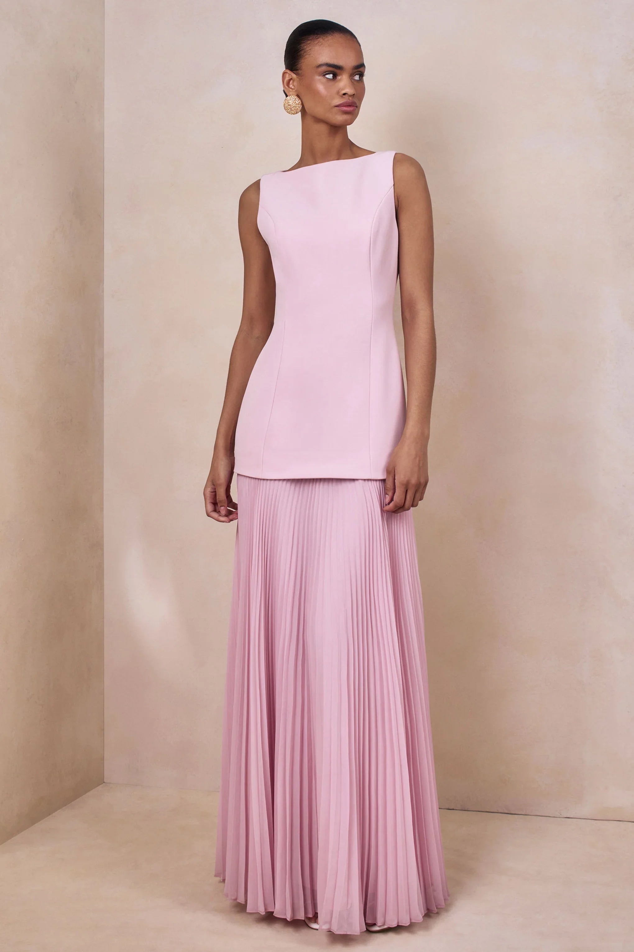 Hadley Light Pink Boat Neck Maxi Dress With Drop Waist