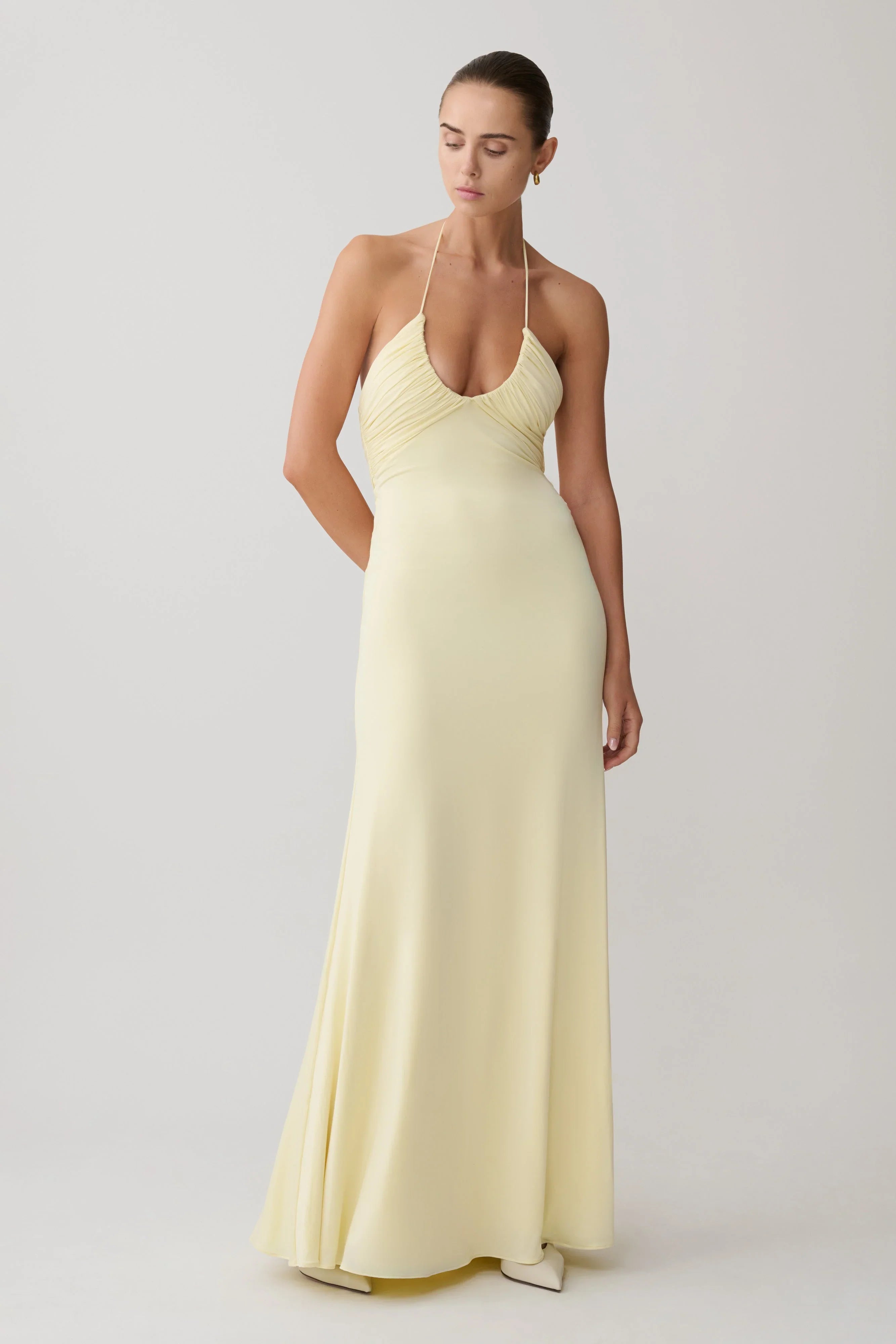 Maely Gathered Slinky Maxi Dress Lemon