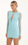 Mesh Long Sleeve Bodycon Dress in Aqua