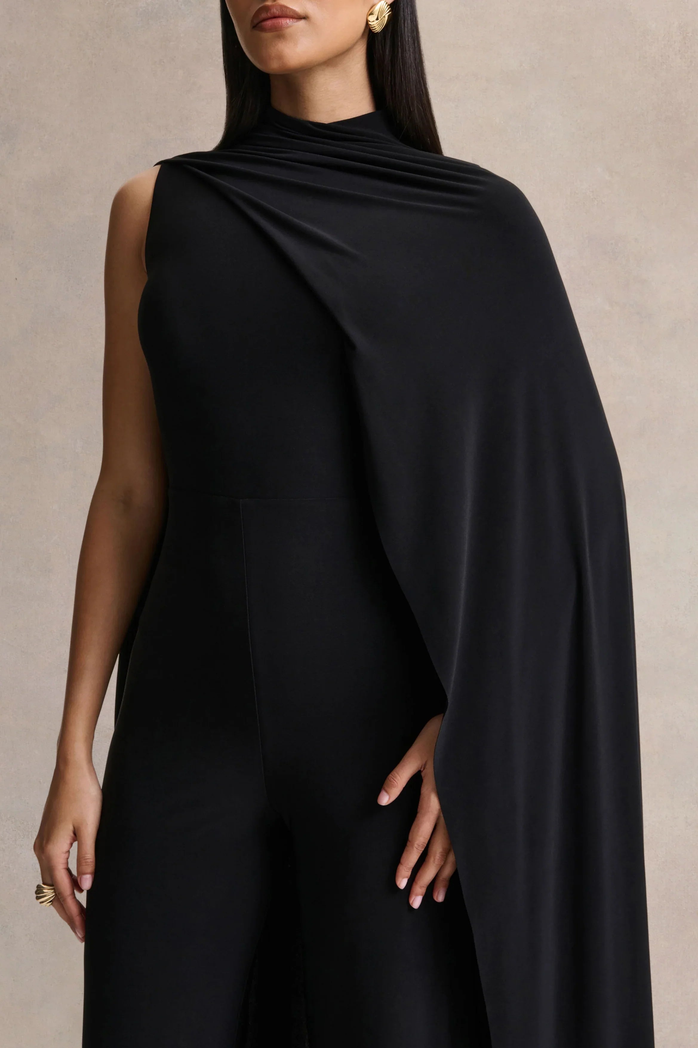 Seema Black High Neck Jumpsuit With Cape