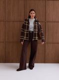 Chocolate Checked Knitted Zip Jacket