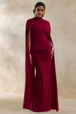 Dianelle Berry High Neck Maxi Dress With Cape Sleeves