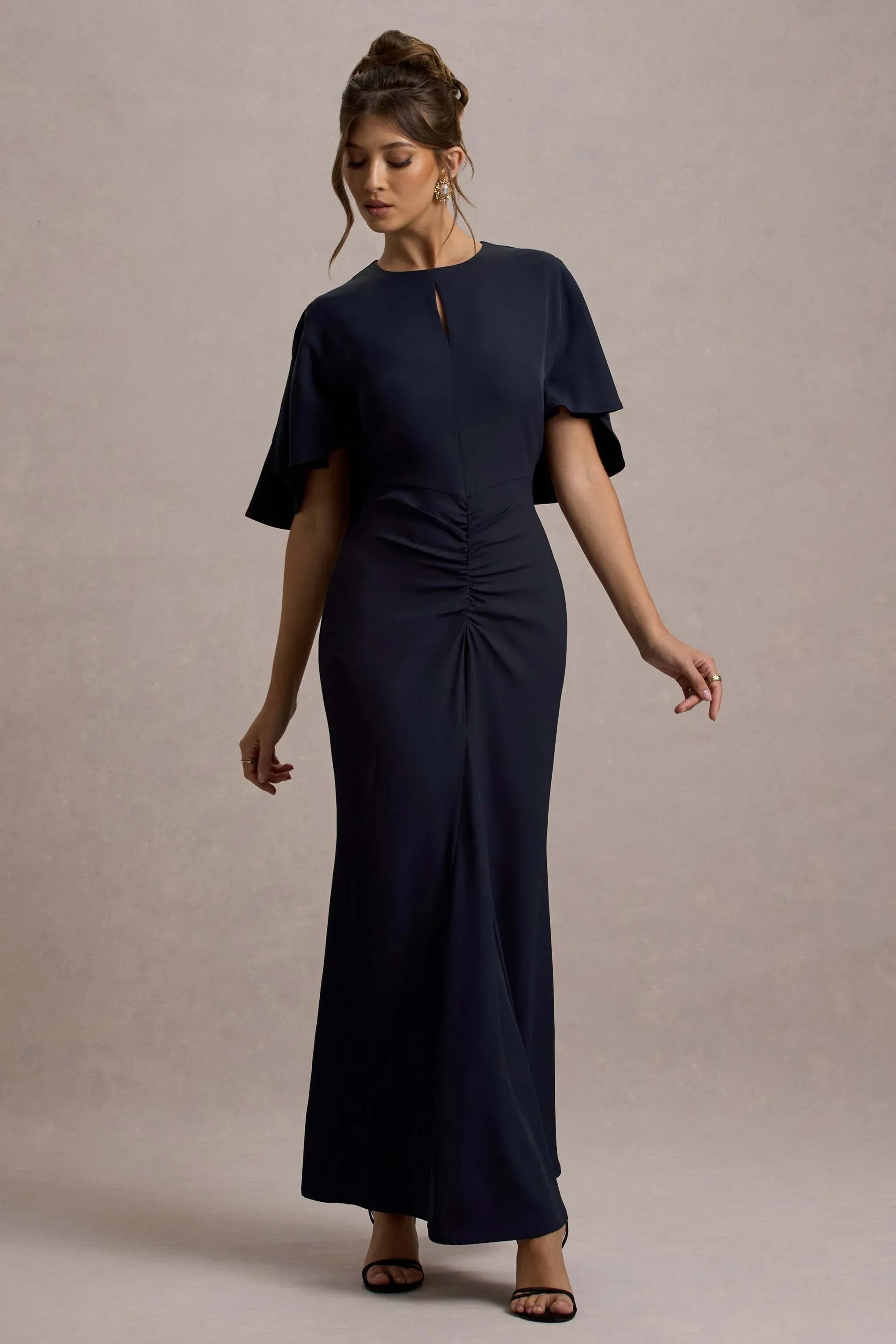 Allison Navy High Neck Maxi Dress With Cape