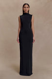 Wisteria Slinky Maxi Dress With Scarf Black