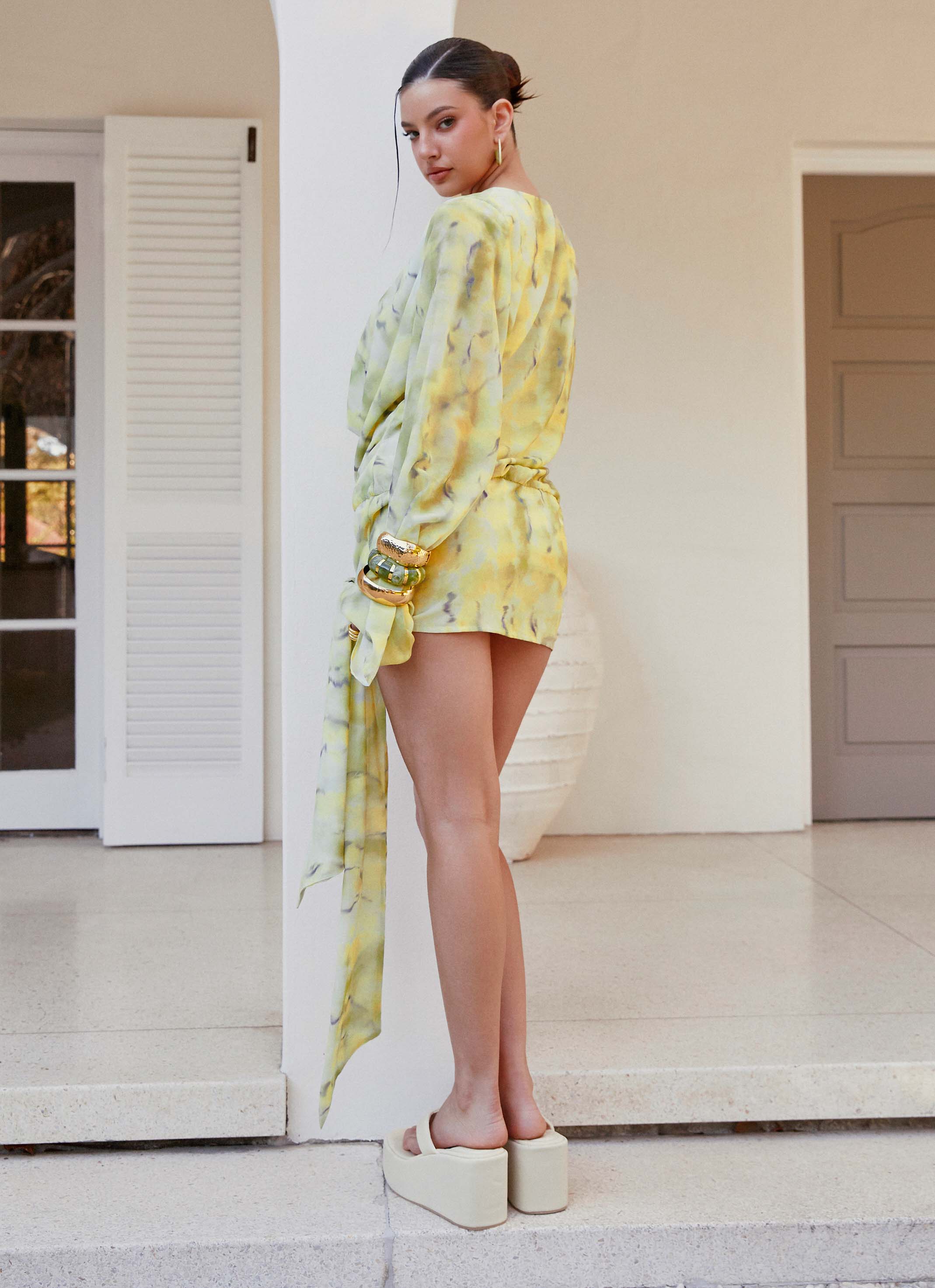 Sorrel Long Sleeve Mini Dress Yellow Tie Dye
