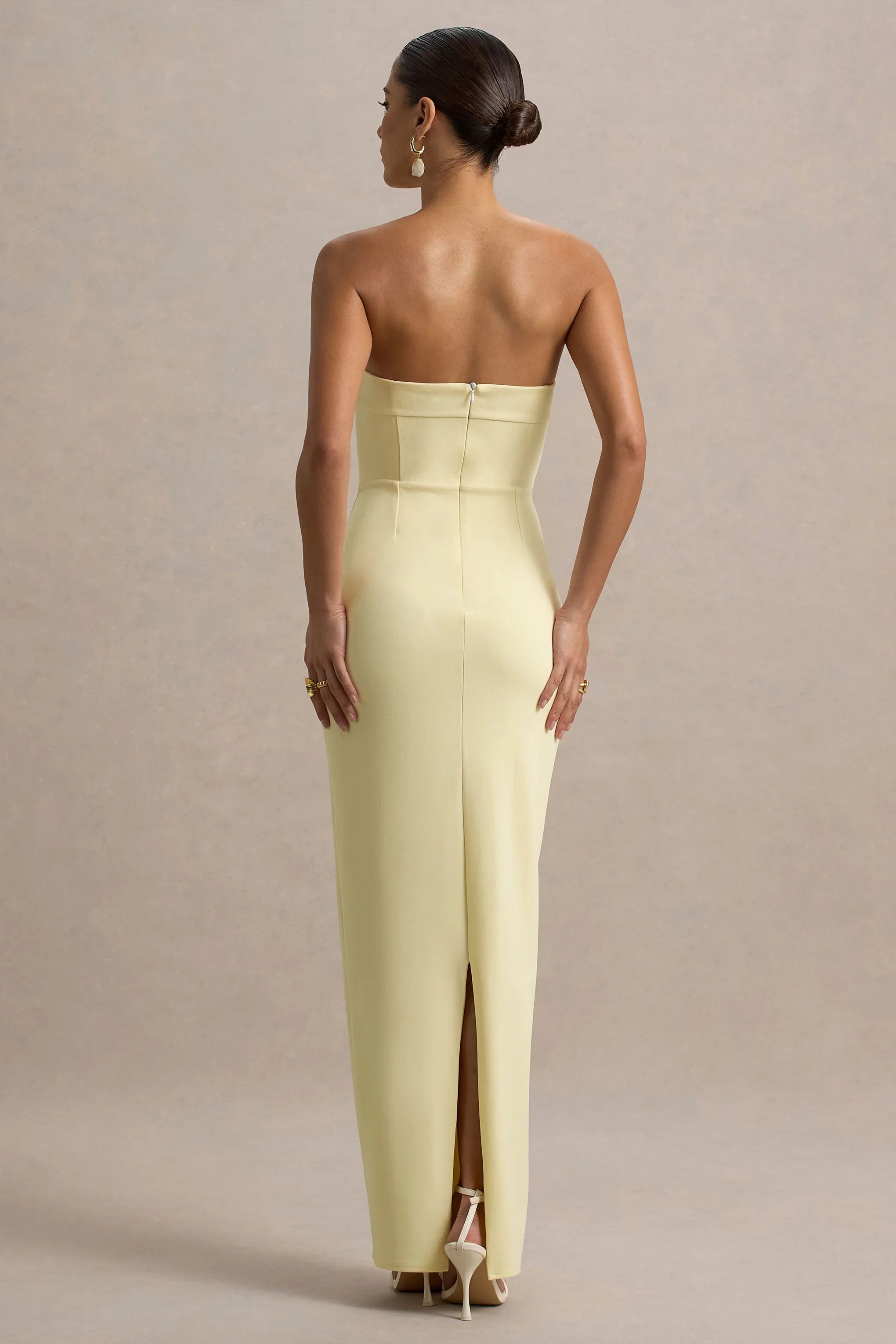 Hallie Lemon Bandeau Maxi Dress With Bow Detail