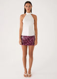 Malayah Sequin Mini Skort Plum