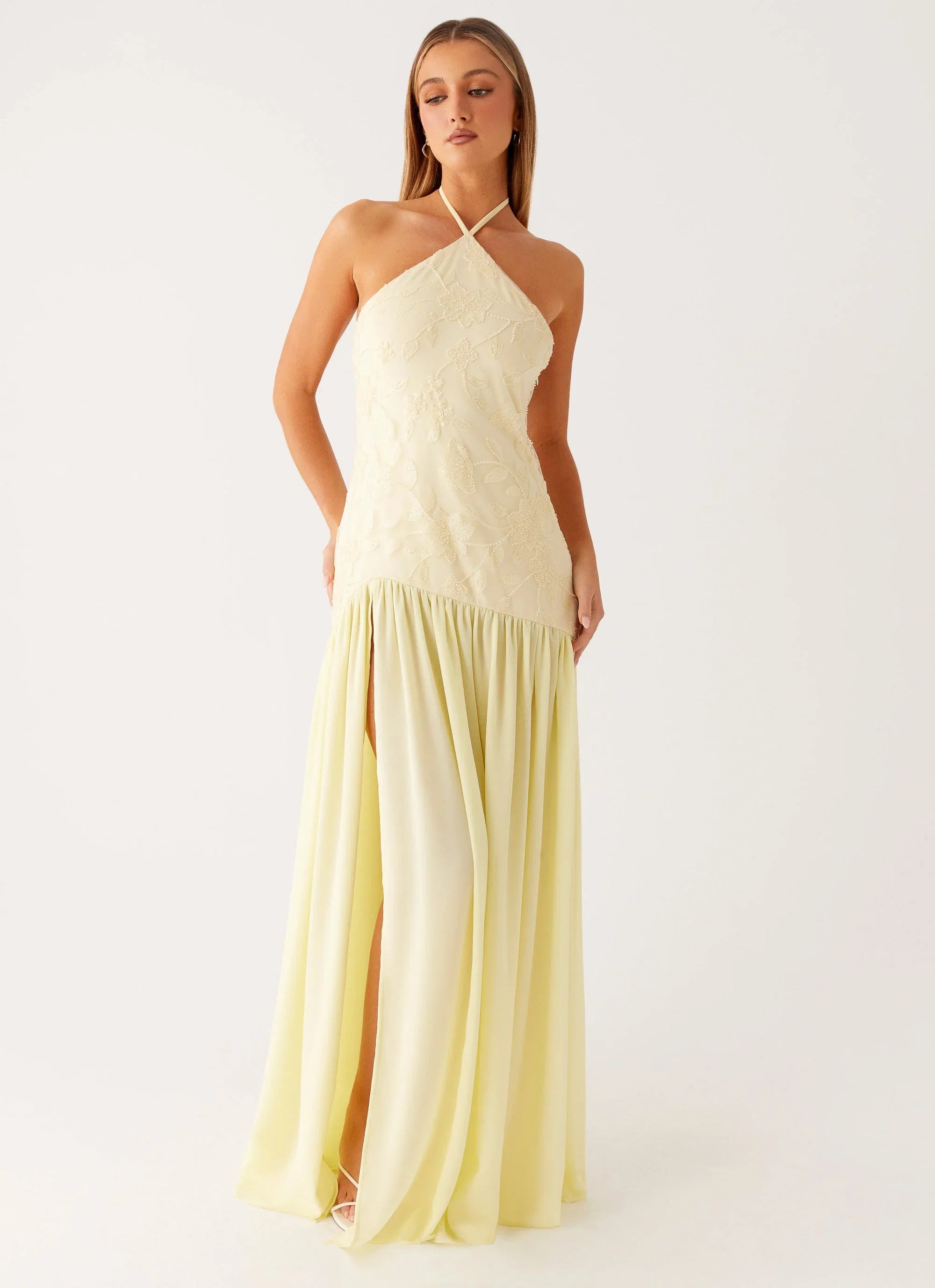 Janelle Beaded Maxi Dress Yellow