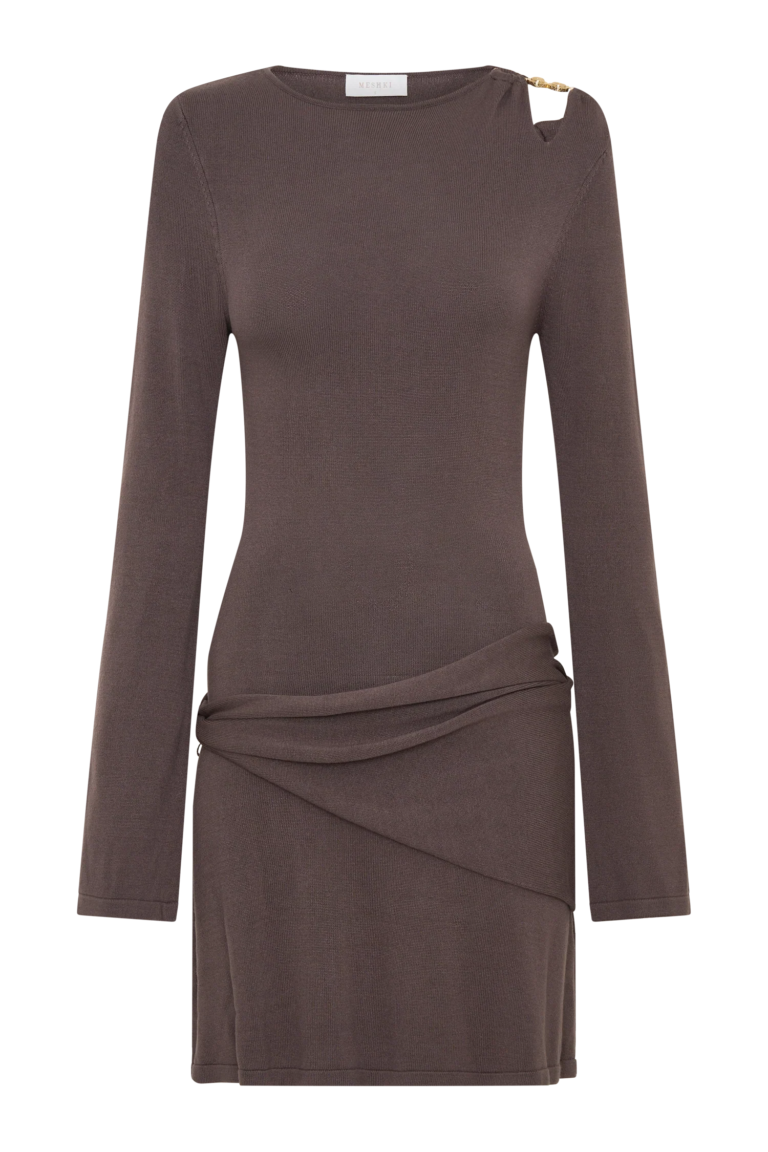Cresida Knit Long Sleeve Mini Dress With Hardware Peppercorn