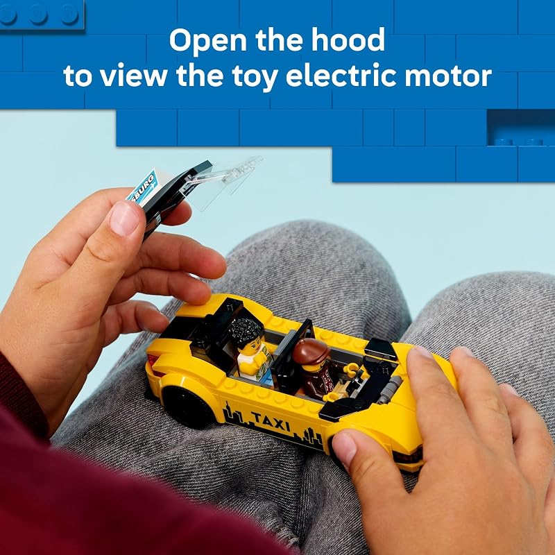LEGO City Yellow Taxi Car Building Toy for Kids Pretend Play Set for Boys Girls Ages 5 Toy Car W Taxi Driver Tourist Minifigures Gift Idea for Birthdays 60487