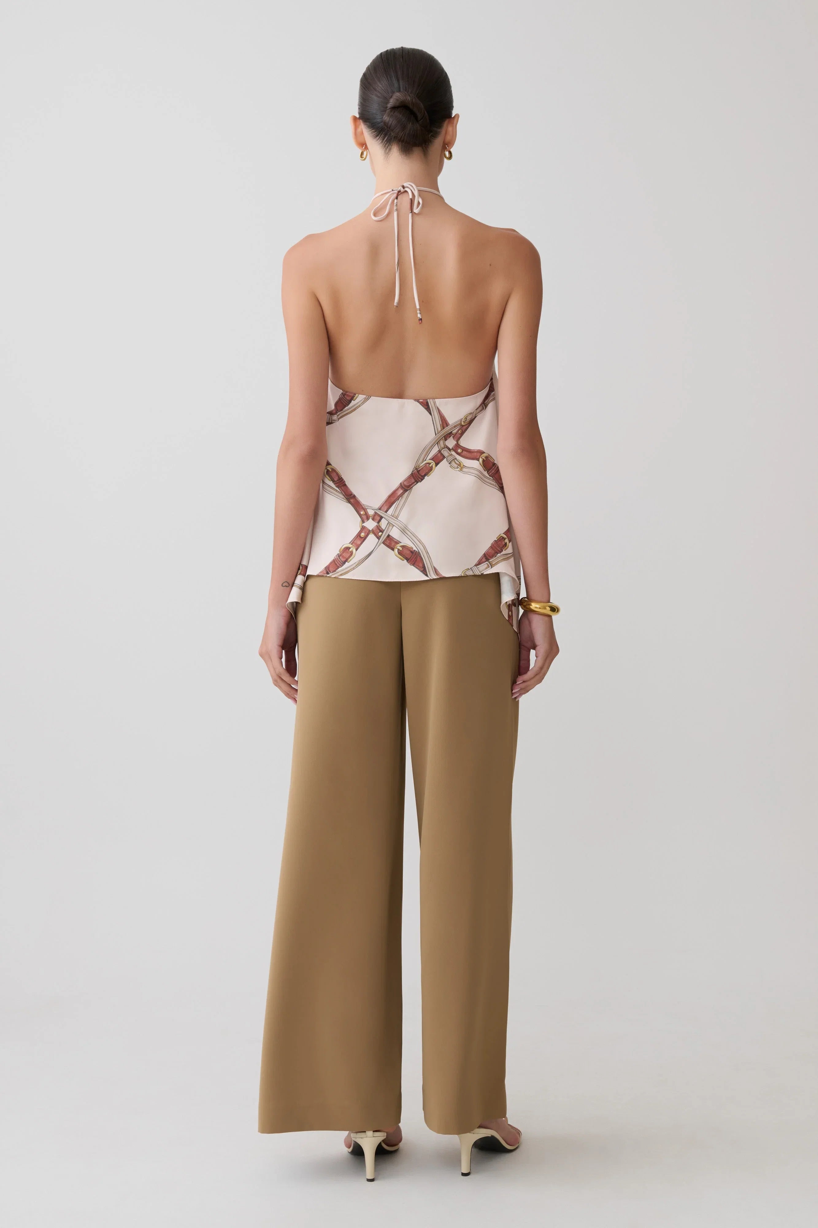 Adelaide Draped Satin Halter Top Chain Print