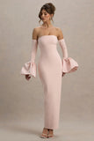 Myah Pink Bandeau Long Sleeve Maxi Dress With Puff Cuffs